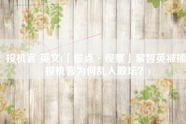 投机客 英文(「慢点·观察」黎智英被捕 投机客为何乱入政坛？)