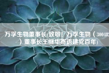 万孚生物董事长(致敬！万孚生物（300482）董事长王继华寄语建党百年)