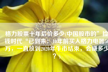 格力股票十年后价多少(中国股市的”捡钱时代“已到来：10年前买入格力电器50万，一直放到2020年牛市结束，会赚多少？)
