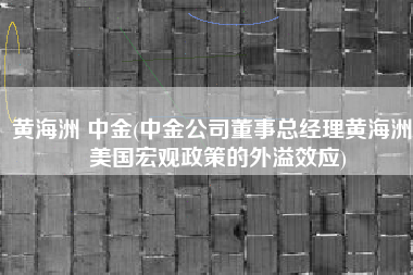 黄海洲 中金(中金公司董事总经理黄海洲：美国宏观政策的外溢效应)