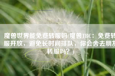 魔兽世界能免费转服吗(魔兽TBC：免费转服开放，避免长时间排队，你会舍去朋友转服吗？)