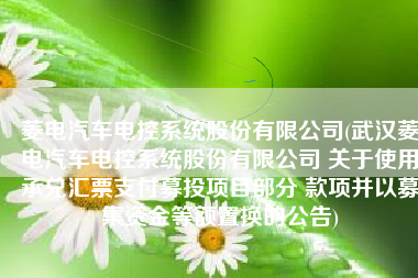 菱电汽车电控系统股份有限公司(武汉菱电汽车电控系统股份有限公司 关于使用承兑汇票支付募投项目部分 款项并以募集资金等额置换的公告)