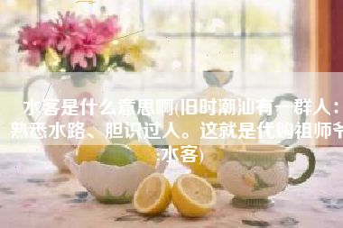 水客是什么意思啊(旧时潮汕有一群人：熟悉水路、胆识过人。这就是代购祖师爷:水客)