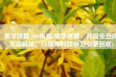 美孚速霸1000机油(美孚速霸™升级全合成发动机油，以领先科技保卫引擎到底)