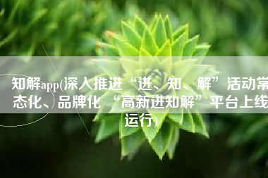 知解app(深入推进“进、知、解”活动常态化、品牌化 “高新进知解”平台上线运行)