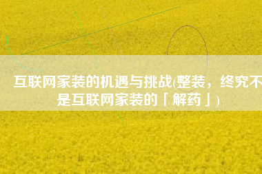 互联网家装的机遇与挑战(整装，终究不是互联网家装的「解药」)