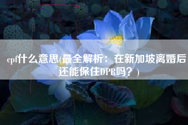 cpf什么意思(最全解析：在新加坡离婚后，还能保住DPR吗？)