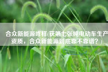 合众新能源咋样(获第七张纯电动车生产资质，合众新能源到底靠不靠谱？)