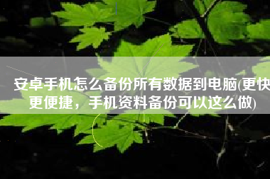 安卓手机怎么备份所有数据到电脑(更快更便捷，手机资料备份可以这么做)
