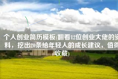 个人创业简历模板(翻看12位创业大佬的资料，挖出20条给年轻人的成长建议，值得收藏)