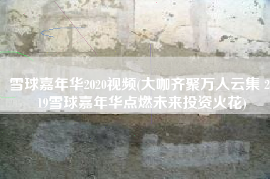 雪球嘉年华2020视频(大咖齐聚万人云集 2019雪球嘉年华点燃未来投资火花)