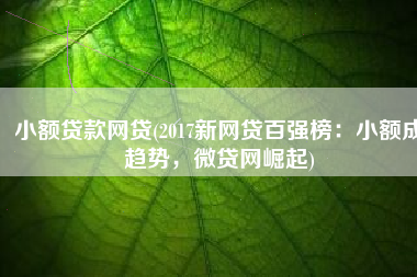 小额贷款网贷(2017新网贷百强榜：小额成趋势，微贷网崛起)
