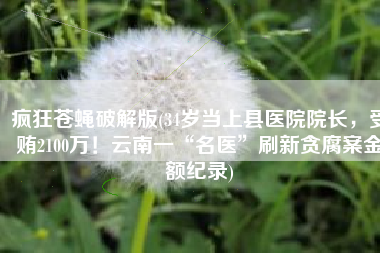 疯狂苍蝇破解版(34岁当上县医院院长，受贿2100万！云南一“名医”刷新贪腐案金额纪录)