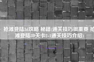 抢滩登陆3d攻略 秘籍(通关技巧很重要 抢滩登陆3D关卡2-1通关技巧介绍)