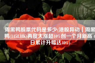 周黑鸭股票代码是多少(港股异动｜周黑鸭(1458.HK)再度大涨超10%创一个月新高 6日累计升幅达40%)