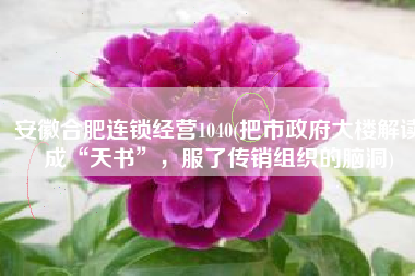 安徽合肥连锁经营1040(把市政府大楼解读成“天书”，服了传销组织的脑洞)