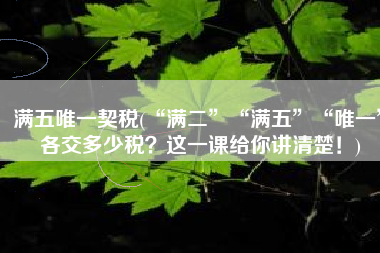 满五唯一契税(“满二”“满五”“唯一”各交多少税？这一课给你讲清楚！)