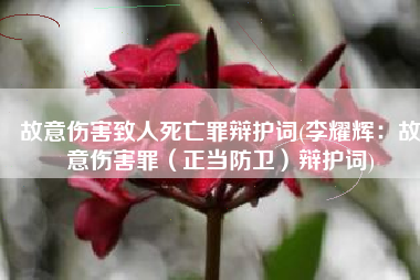 故意伤害致人死亡罪辩护词(李耀辉：故意伤害罪（正当防卫）辩护词)