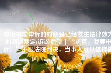 申诉书中申诉的对象是已经发生法律效力的判决裁定(诉讼指引 | “法官，我要申诉！”不服法院判决，当事人可以这样做)
