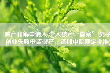 破产和解申请人(个人破产“首案”!男子创业失败申请破产，深圳中院裁定批准)