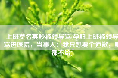 上班莫名其妙被领导骂(孕妇上班被领导骂进医院，当事人：我只想要个道歉，她都不给)