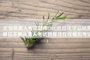 企业负责人考试题库(2022危险化学品经营单位主要负责人考试题库及在线模拟考试)