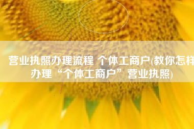 营业执照办理流程 个体工商户(教你怎样办理“个体工商户”营业执照)