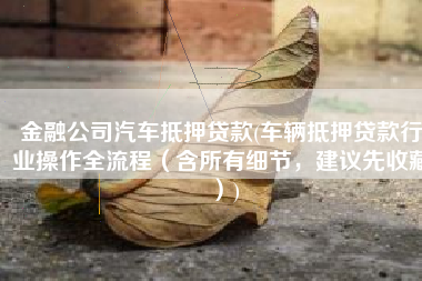 金融公司汽车抵押贷款(车辆抵押贷款行业操作全流程（含所有细节，建议先收藏）)