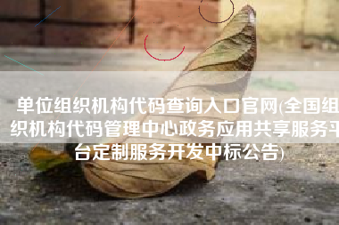 单位组织机构代码查询入口官网(全国组织机构代码管理中心政务应用共享服务平台定制服务开发中标公告)