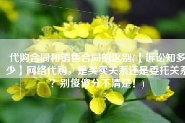 代购合同和销售合同的区别(【诉讼知多少】网络代购，是买卖关系还是委托关系？别傻傻分不清楚！)