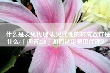 什么是表见代理,表见代理的构成要件是什么(「问答220」如何认定表见代理？)