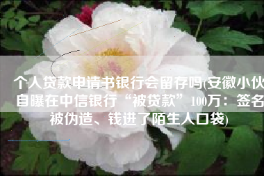 个人贷款申请书银行会留存吗(安徽小伙自曝在中信银行“被贷款”100万：签名被伪造、钱进了陌生人口袋)