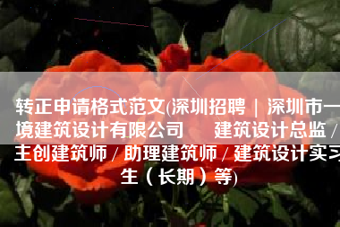 转正申请格式范文(深圳招聘 | 深圳市一境建筑设计有限公司 – 建筑设计总监 / 主创建筑师 / 助理建筑师 / 建筑设计实习生（长期）等)