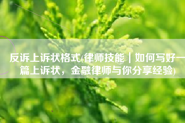 反诉上诉状格式(律师技能｜如何写好一篇上诉状，金融律师与你分享经验)