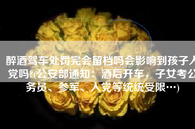 醉酒驾车处罚完会留档吗会影响到孩子入党吗?(公安部通知：酒后开车，子女考公务员、参军、入党等统统受限…)