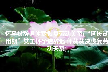 怀孕被辞退仲裁恢复劳动关系(“延长试用期”女工怀孕遭辞退 仲裁裁决恢复劳动关系)