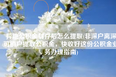 异地公积金封存后怎么提取(非深户离深可销户提取公积金，快收好这份公积金业务办理指南)