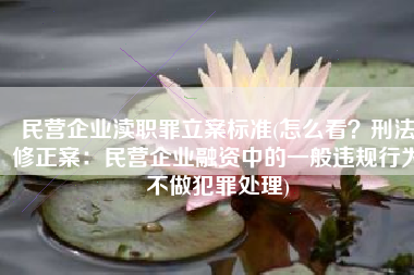民营企业渎职罪立案标准(怎么看？刑法修正案：民营企业融资中的一般违规行为不做犯罪处理)