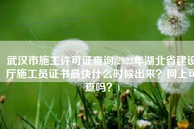 武汉市施工许可证查询(2022年湖北省建设厅施工员证书最快什么时候出来？网上可查吗？)