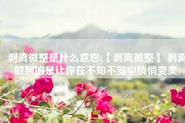 剥离微整是什么意思(【剥离微整】 剥离做到的是让你在不知不觉中悄悄变美)