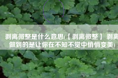 剥离微整是什么意思(【剥离微整】 剥离做到的是让你在不知不觉中悄悄变美)