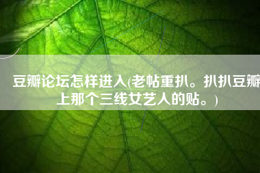 豆瓣论坛怎样进入(老帖重扒。扒扒豆瓣上那个三线女艺人的贴。)